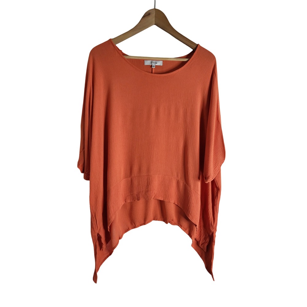 Royalty for Me Earthy Orange Crinkle Rayon Sharkbite Hem Blouse XL Boho-Chic